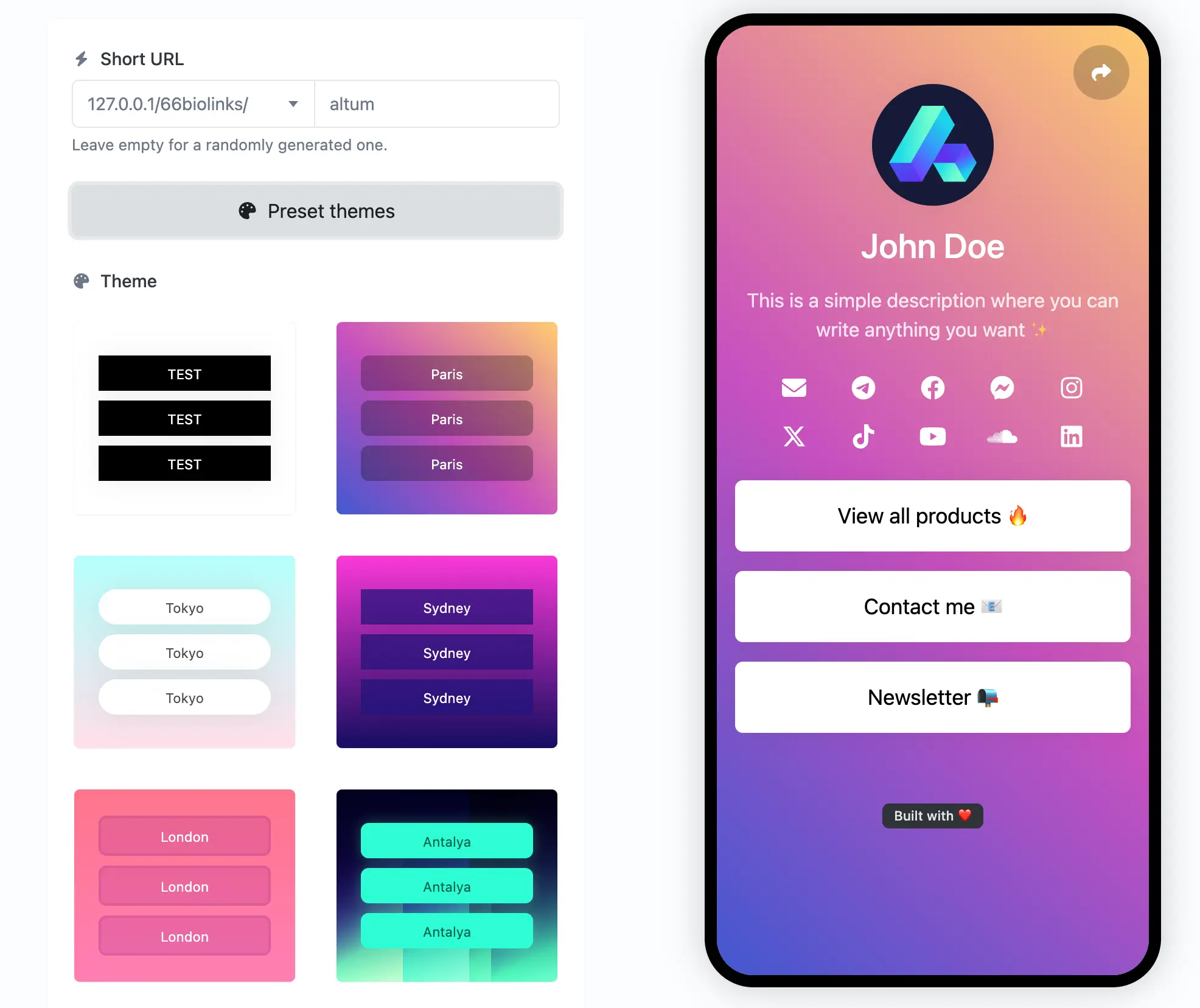 바이오링크 편집 화면 스크린샷